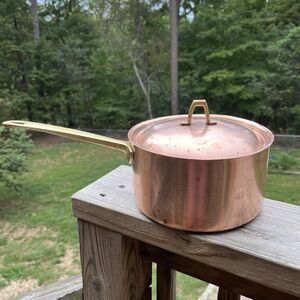 Paul Revere 1801 3 Qt Copper Sauce Pan Pot w Lid Brass Handles Vtg